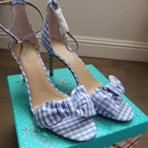 NIB Ann Taylor Kinsley Gingham Bow Heeled Sandal - Sz 11